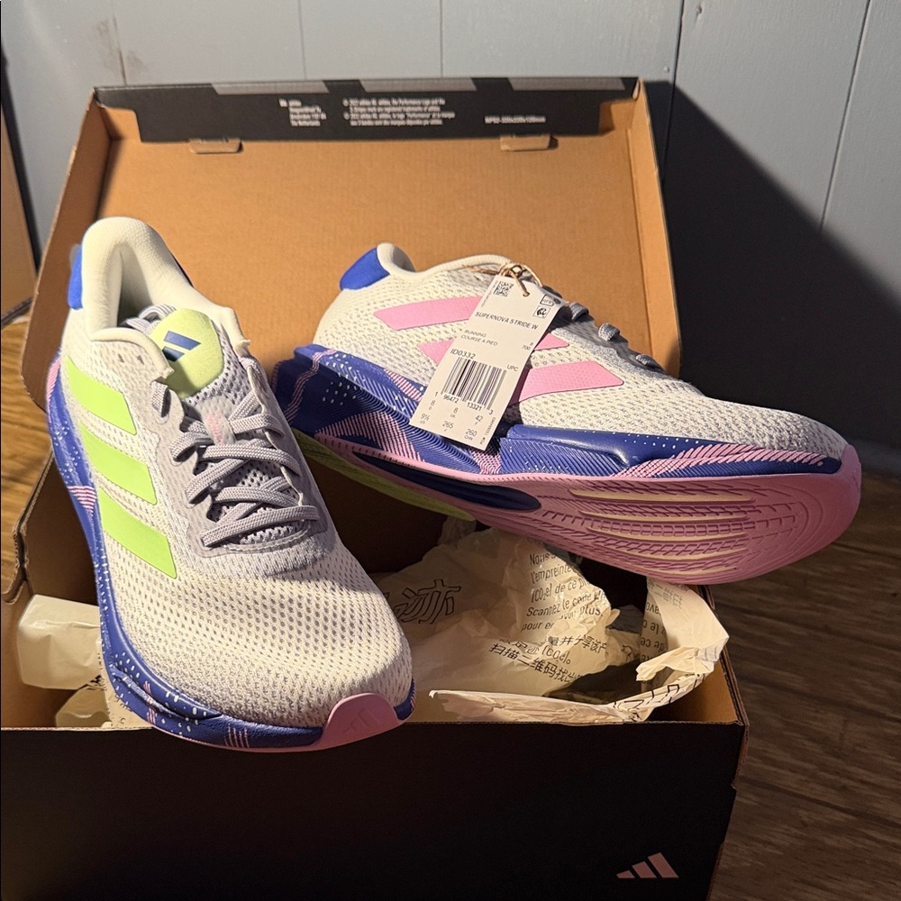 adidas Women's Supernova Stride 9.5 BNWT new in box grey purple pink green white